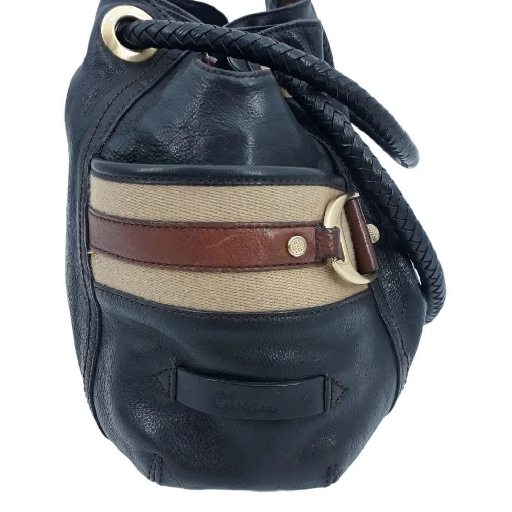 Cole Haan Hobo‎ Bag Leather Braided Grommets Genevieve Denny Black